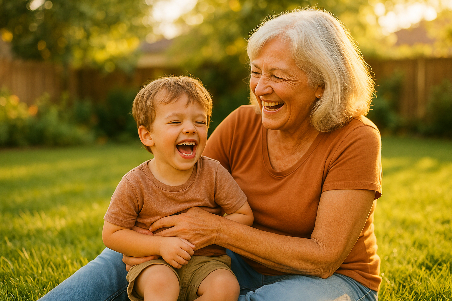 Grandmother playing joyfully with her grandchild