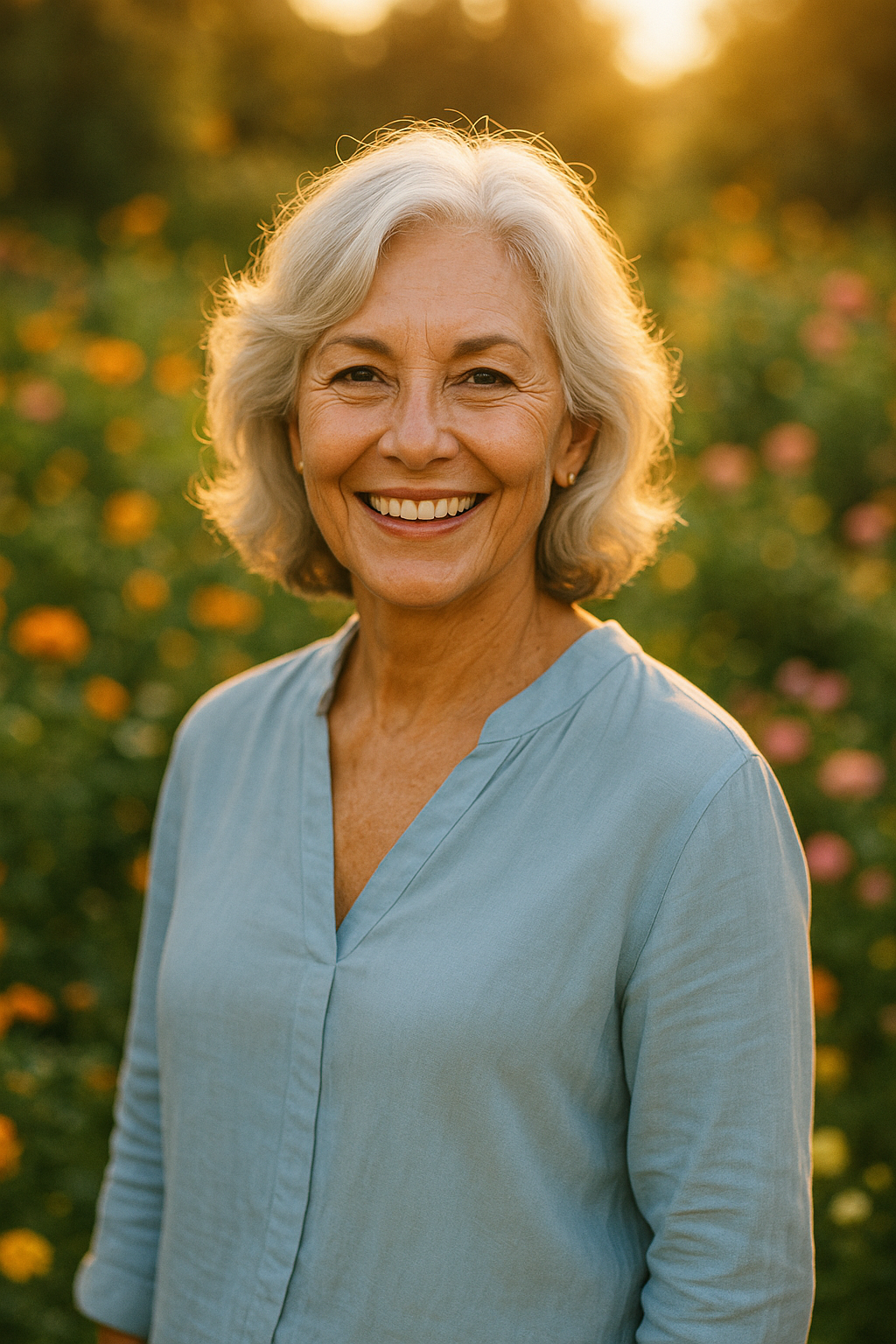 Confident, vibrant woman in her garden